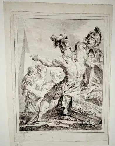 Kupferstich,Johann Georg Will nach Charles Parrocel,19.Jhdt,rastende Krieger