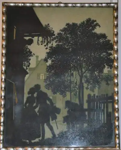 Scherenschnitt-Bild,Liebespaar,in der Art von Rolf Winkler,wohl um 1930,gerahmt