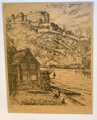 Lithografie,Passau,Blick auf die Veste Oberhaus,signiert,gerahmt