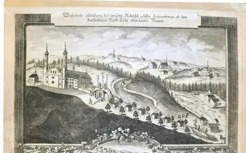 Kupferstich.Scherer,München,um 1730 Bad Tölz Kalvarienberg mit Stadtansicht