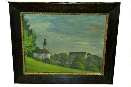 Gemälde Öl a.Pappe,Starnberg,St Joseph+Schloß,gerahmt, 20.Jhdt