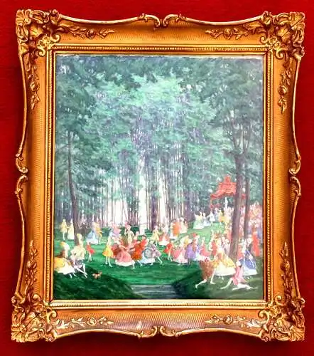 Zeichnung, Aquarell/Gouache,Papier,Franz Hienl-Merre. Rokokofest im Schlosspark,