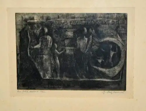 Stich,ca.1960, unleserlich signiert, im Stil von Picasso ,etc.,gerahmt