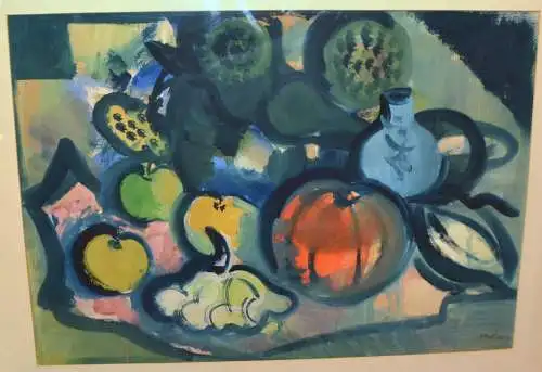 Stilleben Obst,Tempera ,Ursula Rusche Wolters,1973 gerahmt,u. Passepartout