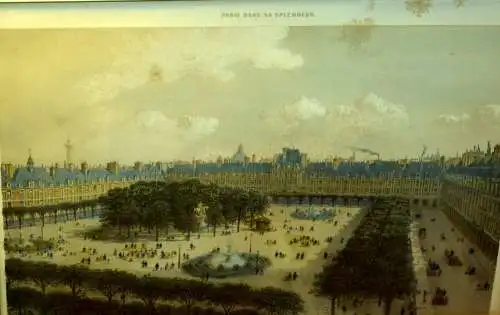 Grafik,Paris dans sa Slendeur,Ansicht des Louvre,vier Brunnen+Reiterstandbild