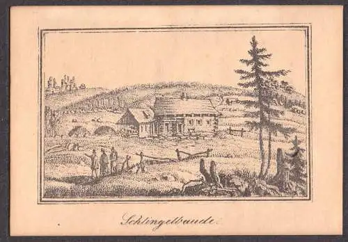 Lithografie, Schlingelbaude,Schlesien  frühes 19.Jhdt, seltene Darstellung