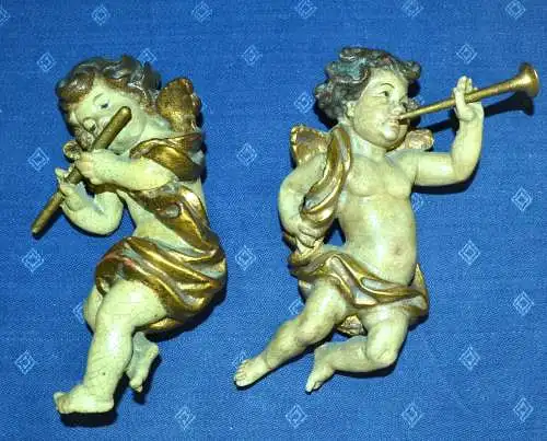 Zwei Putos,mit Posaune und Flöte, Holz,weiß+gold gefasst,20.Jhdt