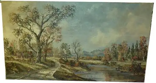Ölbild auf Leinwand,Voralpen,Altwasser an der Isar,Sign. Adolf Böck , Tegernsee