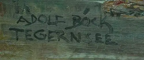 Ölbild auf Leinwand,Voralpen,Altwasser an der Isar,Sign. Adolf Böck , Tegernsee