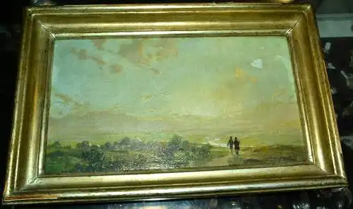 Gemälde,Öl a.Holzplatte,Gustav Eyer, Sonnenaufgang,Wanderer,gerahmt