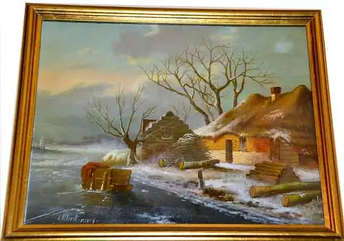 Gemälde,Öl a.Holz,Winterlandschaft,sign. : Montanari, 20.Jhdt.