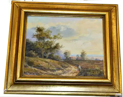 Gemälde,Öl auf Pappe, Landschaft am See,sign.Kubik, gerahmt