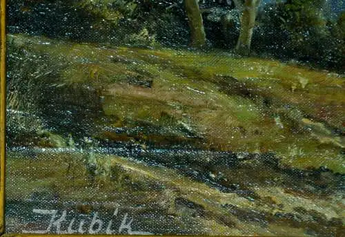 Gemälde,Öl auf Pappe, Landschaft am See,sign.Kubik, gerahmt