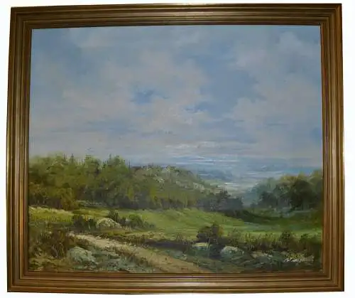 Gemälde, Öl auf Leinwand,Landschaft im Mittelgebirge,gerahmt,wohl ca. 1960