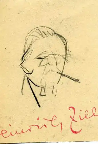 Heinrich Zille: Mann mit Zigarillo - Bleistiftzeichnung mit rotem Nachlaßstempel
