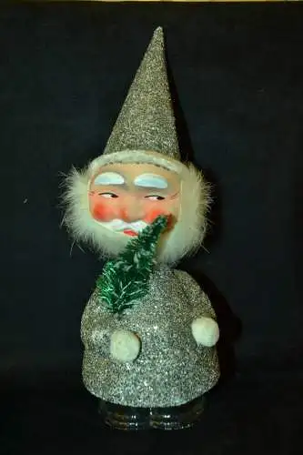 Weihnachtsmann,silber glitzernde Kleidung,Wackelkopf,Pappe,1950,29 cm