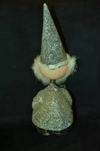 Weihnachtsmann,silber glitzernde Kleidung,Wackelkopf,Pappe,1950,29 cm