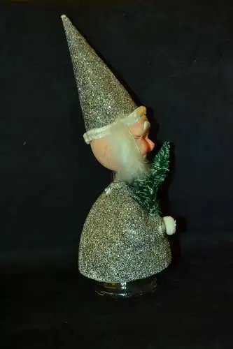 Weihnachtsmann,silber glitzernde Kleidung,Wackelkopf,Pappe,1950,29 cm