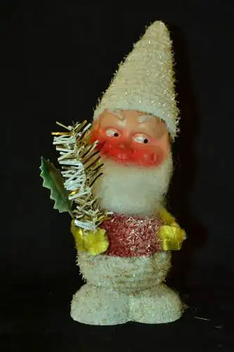 Nikolaus Figur,Kunststoff, Mitte des 20. Jhdt. weißer Mantel,Wackelkopf,20 cm