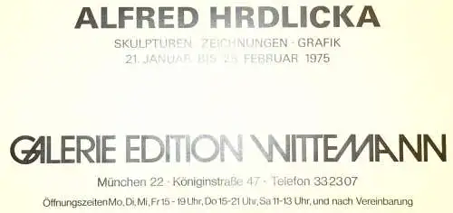 Ausstellungsplakat,Alfred Hrdlicka,Feb. 1975, Galerie Wittmann, München