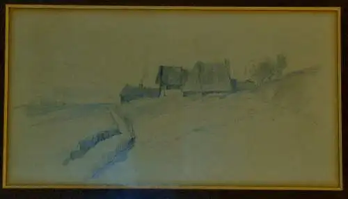Original  Bleistiftzeichnung,ca. 1850 Dorfansicht,gerahmt