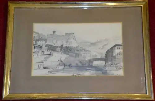 Original Bleistiftzeichnung,Rovereto,Ponte Forbato, ca.1850,unsigniert