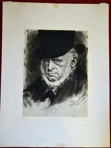 Menzel, Adolph von, 8.12.1815 - 9.2.1905, Portrait, Kupferstich K. Stauffer