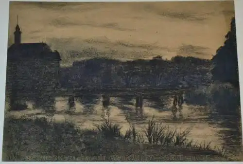 Kohlezeichnung, Brücke über einen Fluss, Art des Sion Longley Wenban