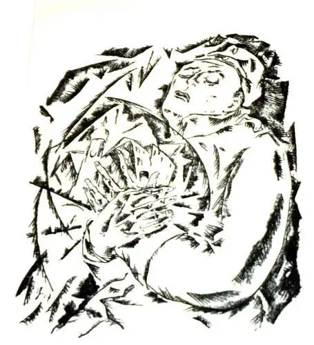 Lithografie,schwarz-weiß, Willy Geiger 1917,Expressive Komposition,i.Stein monog