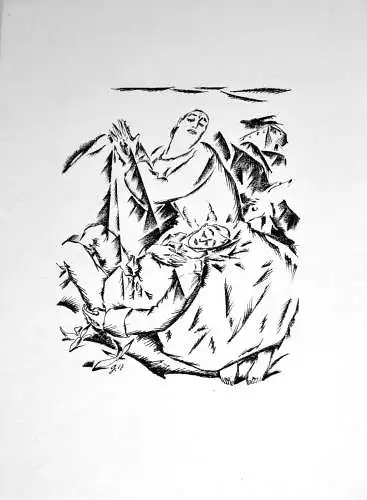 Lithografie,schwarz-weiß, Willy Geiger 1917,Expressive Komposition,i.Stein monog