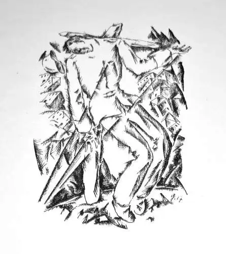 Lithografie,schwarz-weiß, Willy Geiger 1917,Expressive Komposition,i.Stein monog