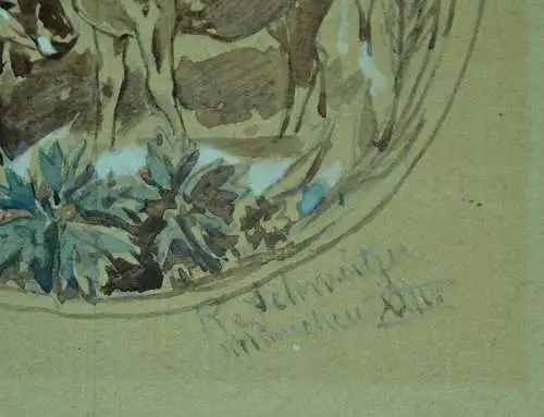 Aquarell,sepiafarben,Sennerin mit Kühen, Sign.R.Schweitzer,München XXIII