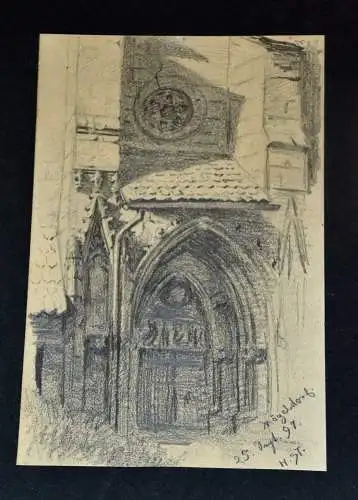 Bleistiftzeichnung,Hans Stadelmann,Kirchenportal,Mögeldorf,25.Sept.1897,signiert