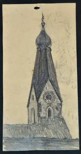 Bleistiftzeichnung,Hans Stadelmann,Kirchturm