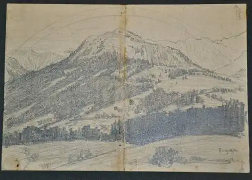 Bleistiftzeichnung,Hans Stadelmann,Berglandschaft,August 1904
