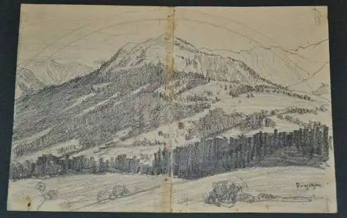 Bleistiftzeichnung,Hans Stadelmann,Berglandschaft,August 1904