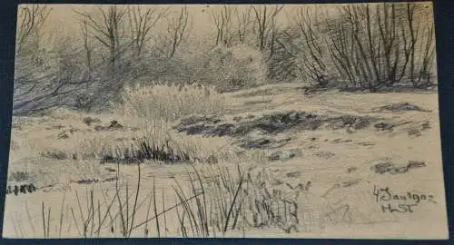 Bleistiftzeichnung,Hans Stadelmann,Winter,4.Jan.1902, Monogrammiert und datiert