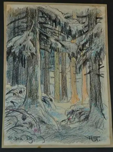 Bleistiftzeichnung,Hans Stadelmann,Dez. 1939, Waldlichtung im Winter