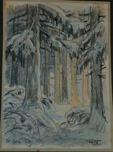 Bleistiftzeichnung,Hans Stadelmann,Dez. 1939, Waldlichtung im Winter