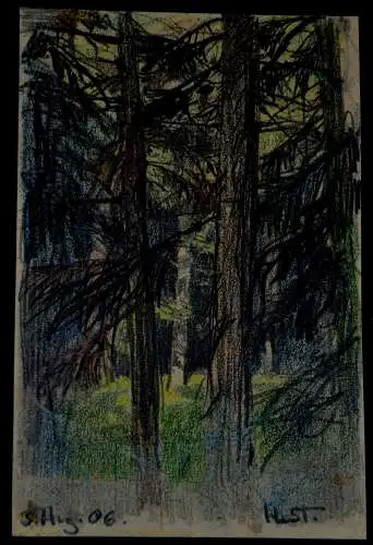 Bleistiftzeichnung,Hans Stadelmann,1945, Waldlichtung