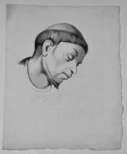 Bleistiftzeichnung, Portrait eines Mönchs ,sign.Groß,28,ev.n. E.J. v. Steinle