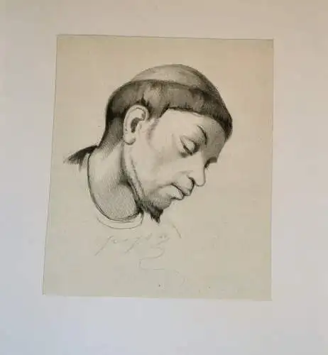 Bleistiftzeichnung, Portrait eines Mönchs ,sign.Groß,28,ev.n. E.J. v. Steinle