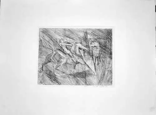 Radierung,2/3 1967,Pferde mit Reiter,unleserlich signiert BX