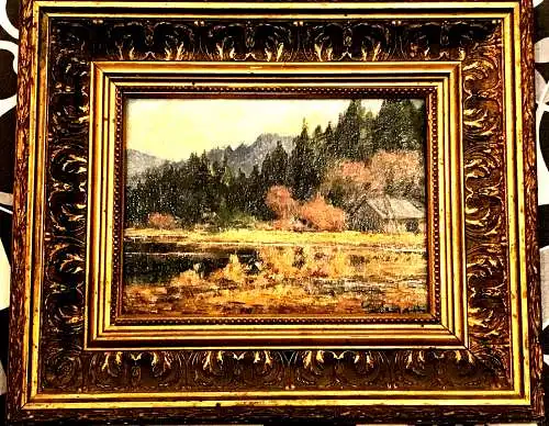 Gemälde, Öl auf Holz, Voralpenlandschaft,sign.: Ludwig,gerahmt wohl Ende 19.Jhdt