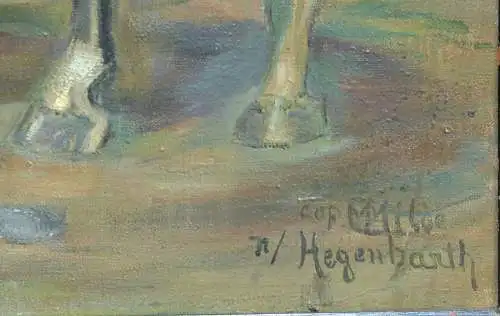 Gemälde, Öl auf Leinwand, Milde,Kopie n. Hegenbarth,Pferde am Fluss