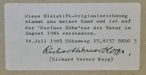 Bleistiftzeichnung,Dorfner Höhe,Richard Werner Kopp,1984,Im Passepartout,gerahmt