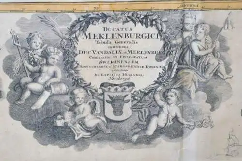 Kupferstich,altkolorierte Landkarte, Ducatus Meklenburgici,Homann,1720,gerahmt