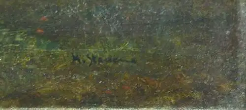 Gemälde,Öl auf Leinwand,Landschaft mit Burg,See,Bauernhaus und Fischern,19.Jhdt