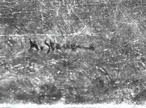 Gemälde,Öl auf Leinwand,Landschaft mit Burg,See,Bauernhaus und Fischern,19.Jhdt