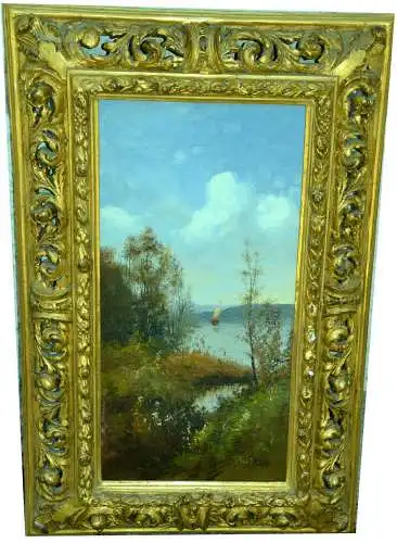 Gemälde, Öl auf Leinwand,Lucie Dam van Isselt1871-1949,Landschaft mit See